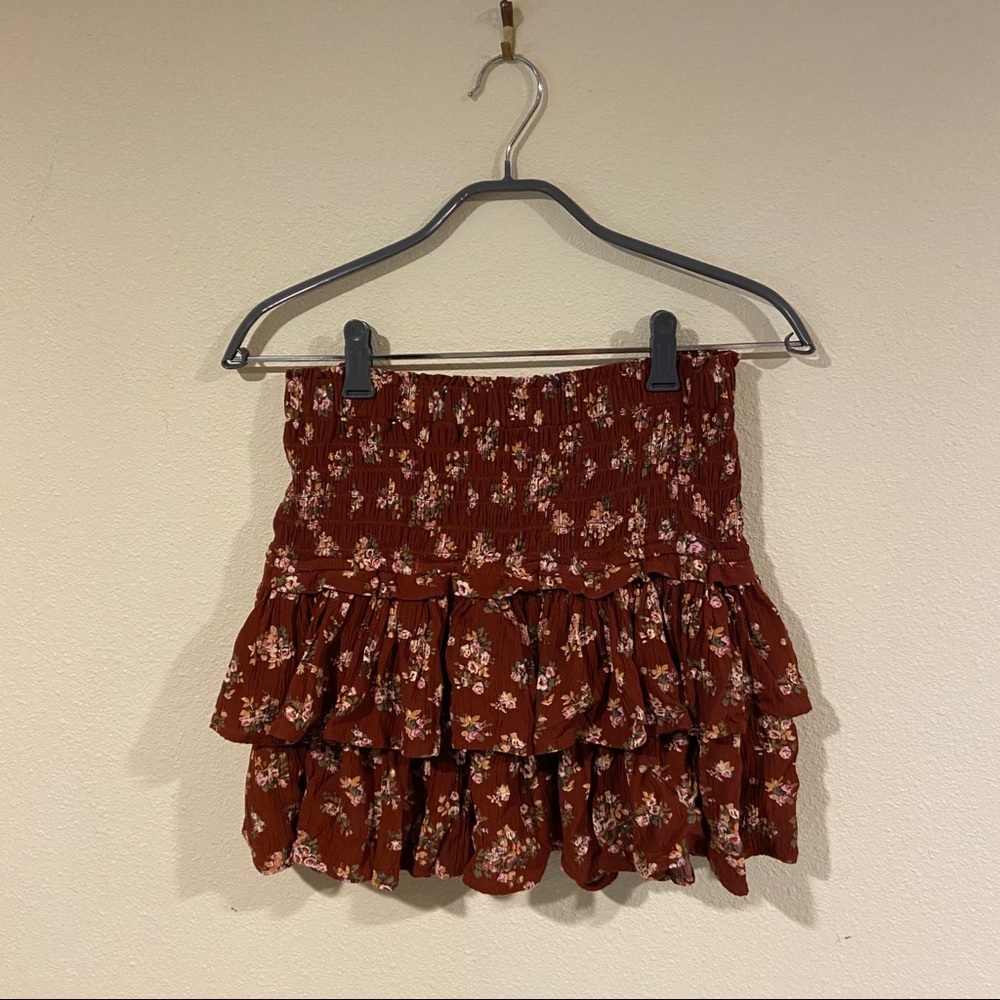 AE High-waisted Ruffled Tiered Red Mini Skirt